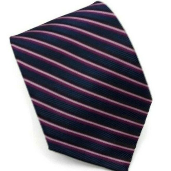 Marquis Vegan Silk Geometric Striped Tie Navy Red - Picture 1 of 4